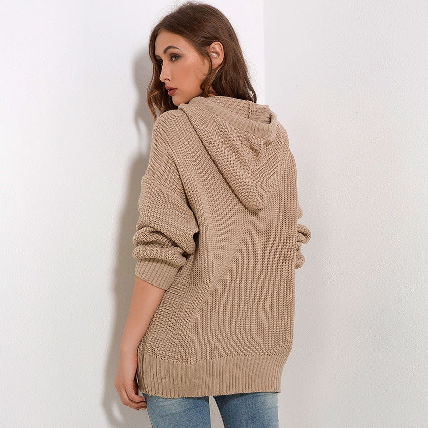 Damen Oversized Strickpullover mit Kapuze