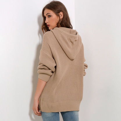 Damen Oversized Strickpullover mit Kapuze