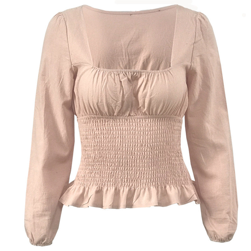 Damen Bluse Elastisch Rüschensaum Lange Ärmel Norvielle