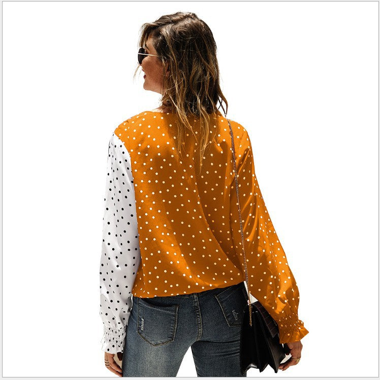 Damen Bluse Asymmetrisch Punkte Elastisch Weiß