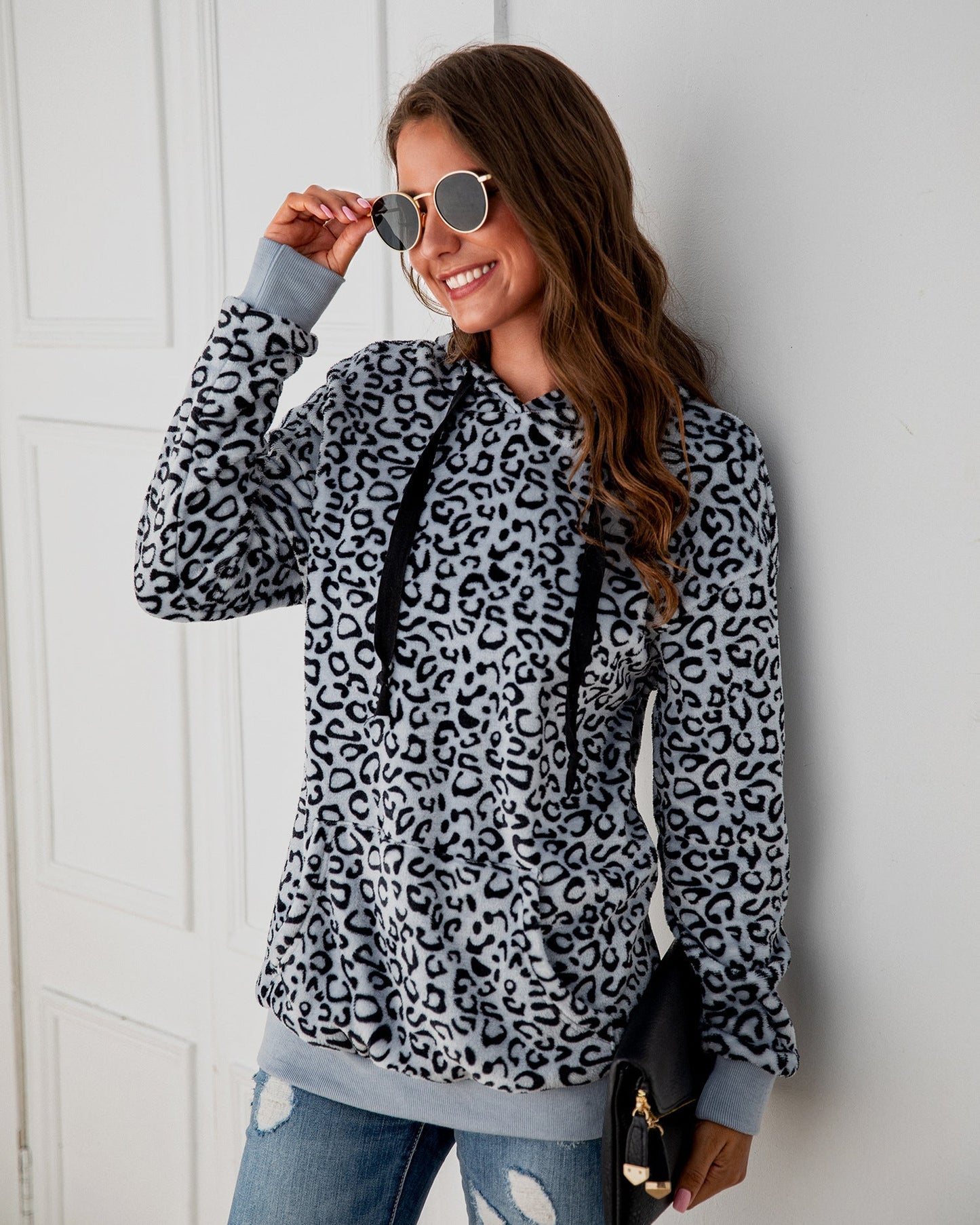 Damen Kapuzenpullover Leopardenmuster