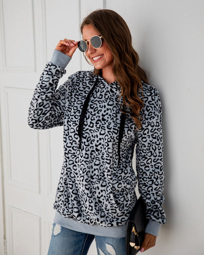 Damen Kapuzenpullover Leopardenmuster