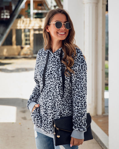 Damen Kapuzenpullover Leopardenmuster