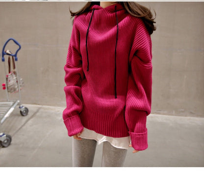 Damen Oversized Strickpullover mit Kapuze