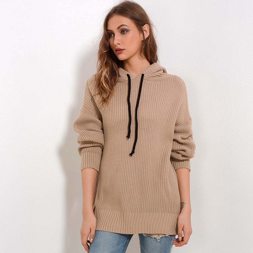 Damen Oversized Strickpullover mit Kapuze