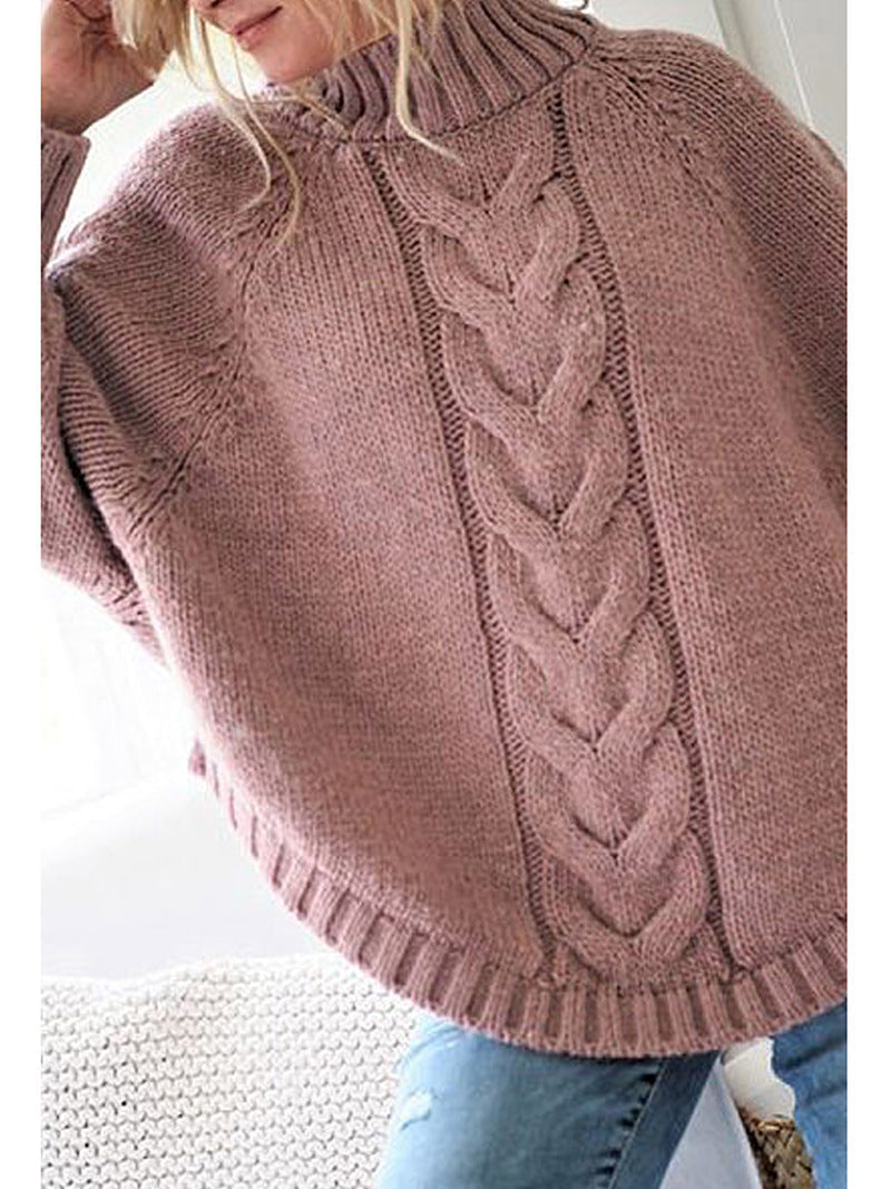 Damen Grobstrickpullover Rollkragen Zopfmuster Beige