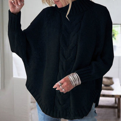 Damen Strickpullover mit hohem Kragen und Zopfmuster