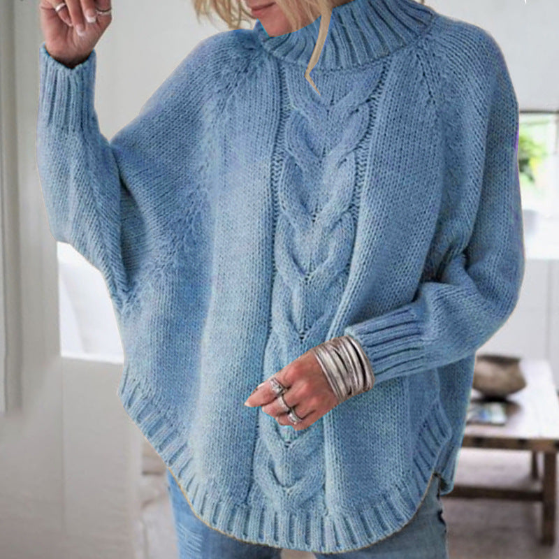 Damen Strickpullover mit hohem Kragen und Zopfmuster