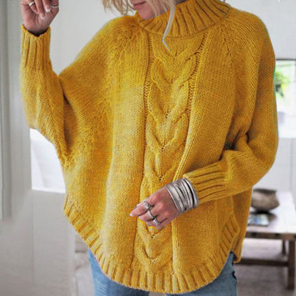 Damen Strickpullover mit hohem Kragen und Zopfmuster
