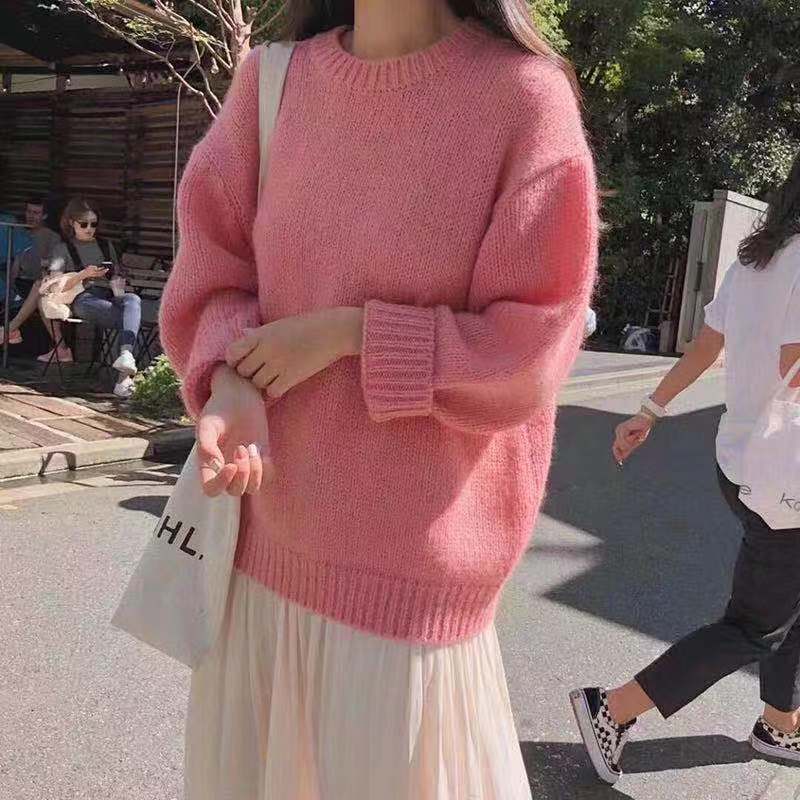 Damen Oversized Pullover Weiches Strickmaterial Beige