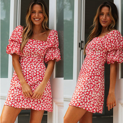 Damen Minikleid Puffärmel Floralmuster Norvielle