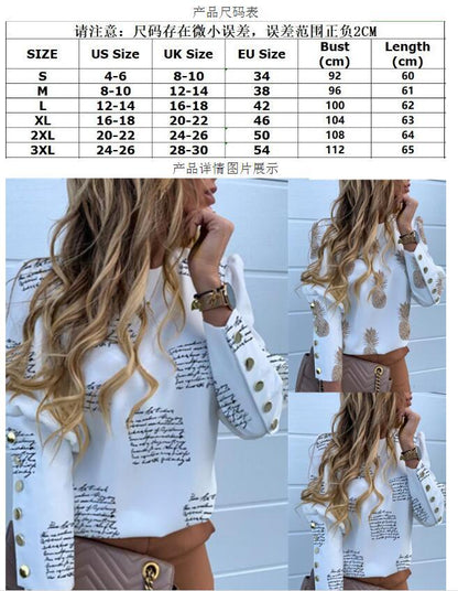 Damen Langarmshirt Elegant Schriftzug Dekorative Knöpfe Norvielle