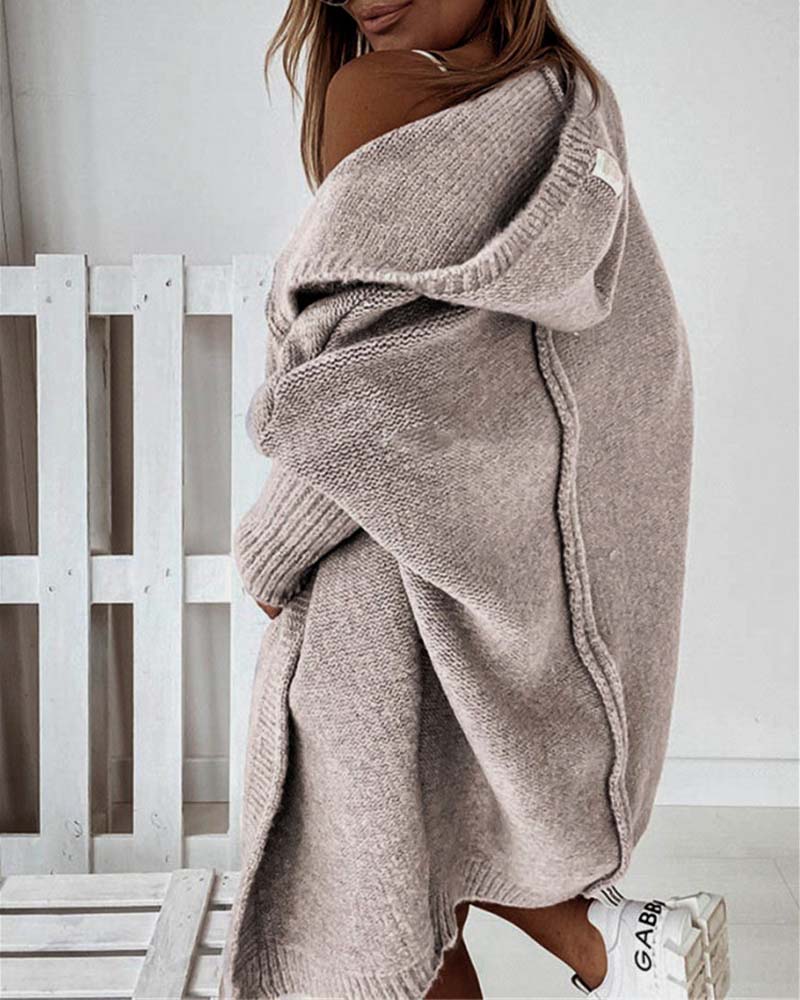 Norvielle Damen Strickjacke Fledermauskapuze Einfarbig - Norvielle