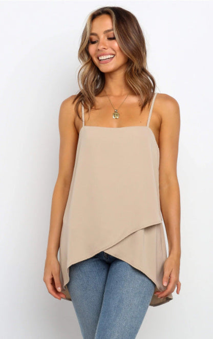 Damen Chiffon-Oberteil Asymmetrisch Spaghetti-Träger Norvielle