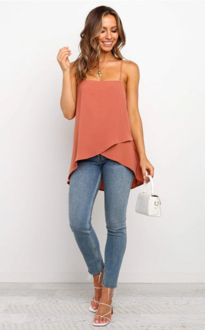 Damen Chiffon-Oberteil Asymmetrisch Spaghetti-Träger Norvielle - Norvielle