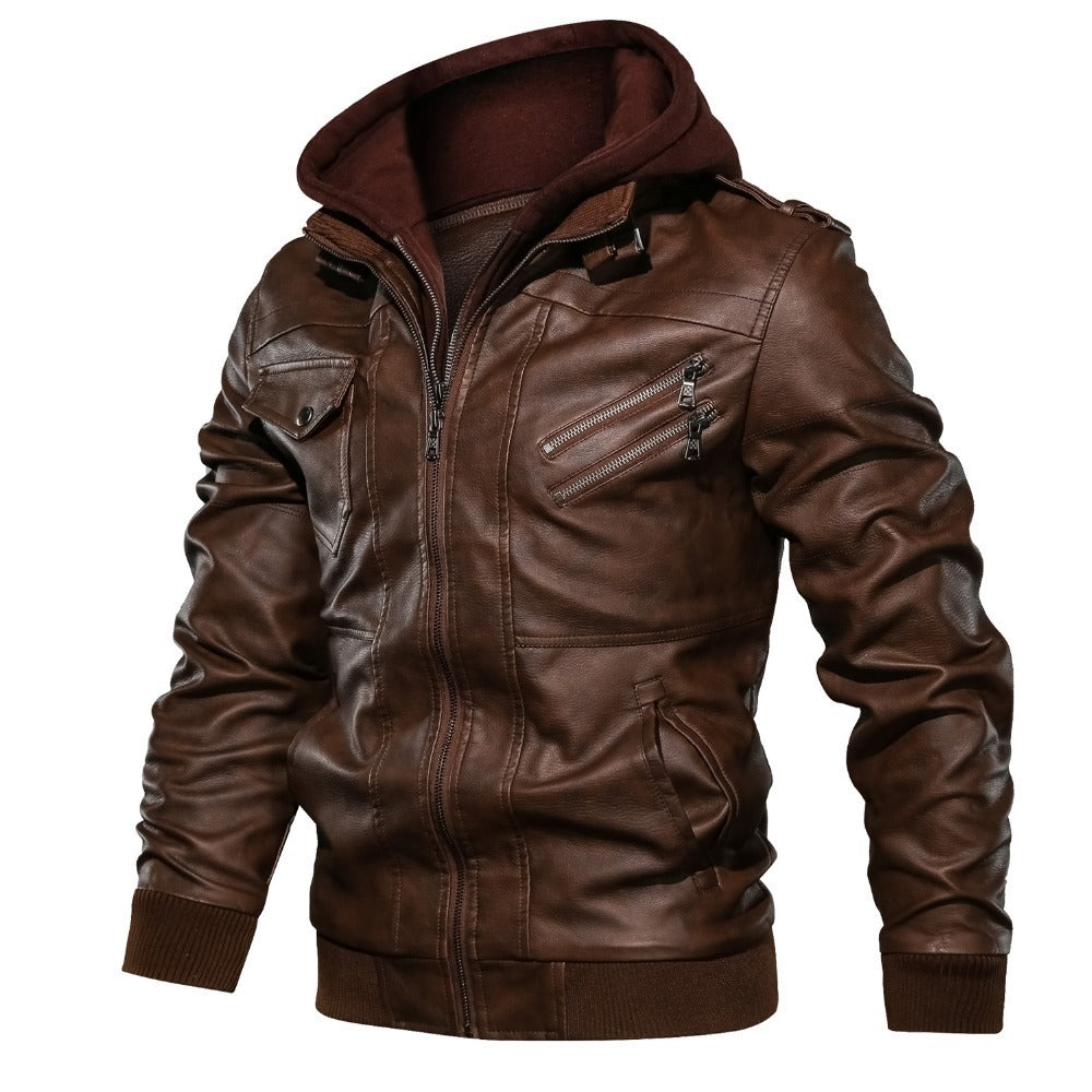 Herren Jacke Synthetisches Leder Abnehmbare Kapuze