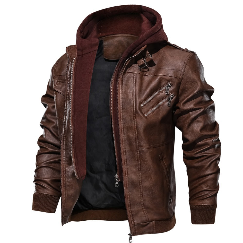 Herren Jacke Synthetisches Leder Abnehmbare Kapuze