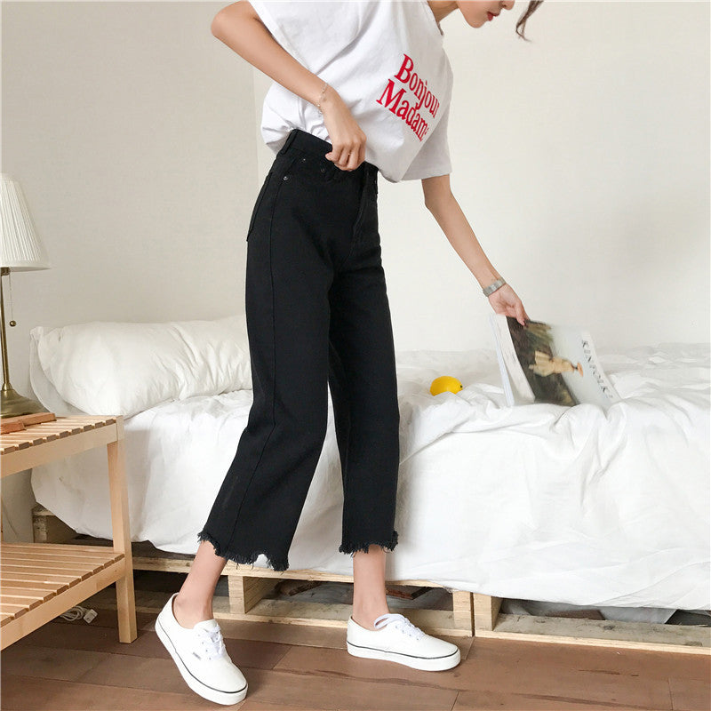 Damen Weite Jeans Fransenabschluss
