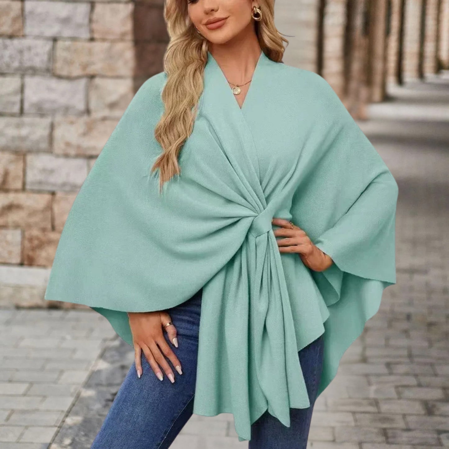 Damen Wickelponcho Leicht Feminin
