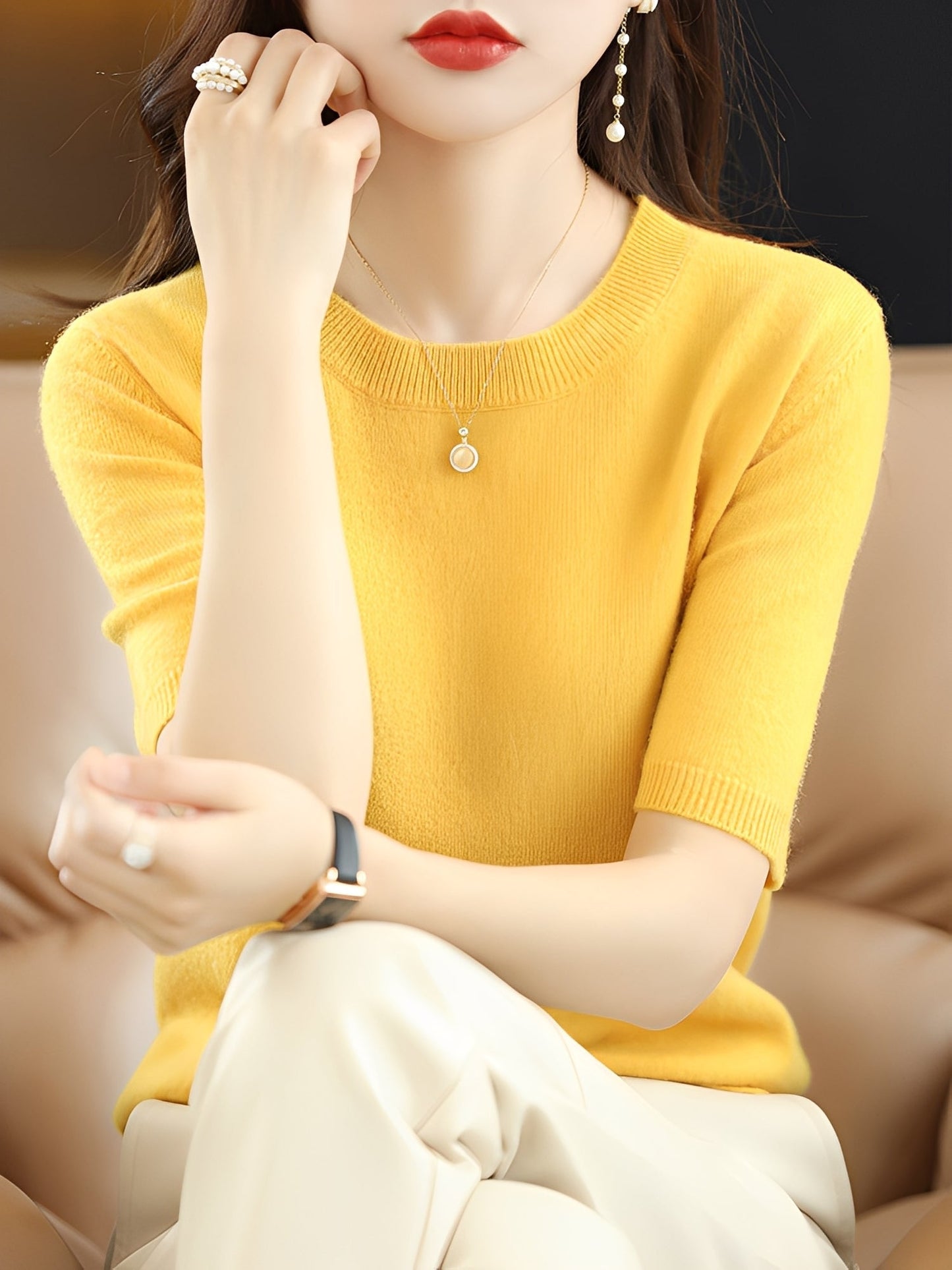 Damen Kurzarm-Pullover