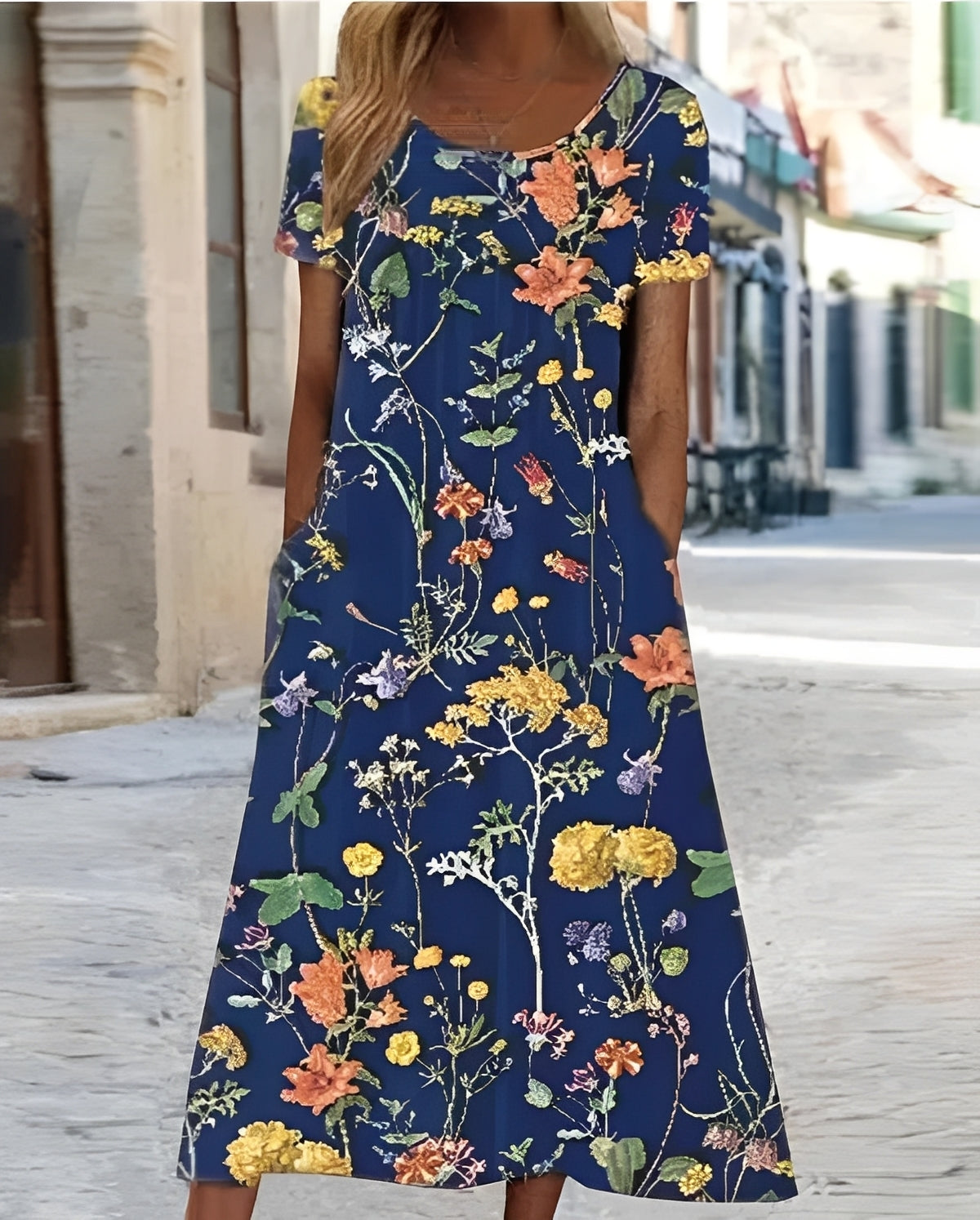 Damen Swingkleid Blumenmuster Baumwolle Leicht Rosa