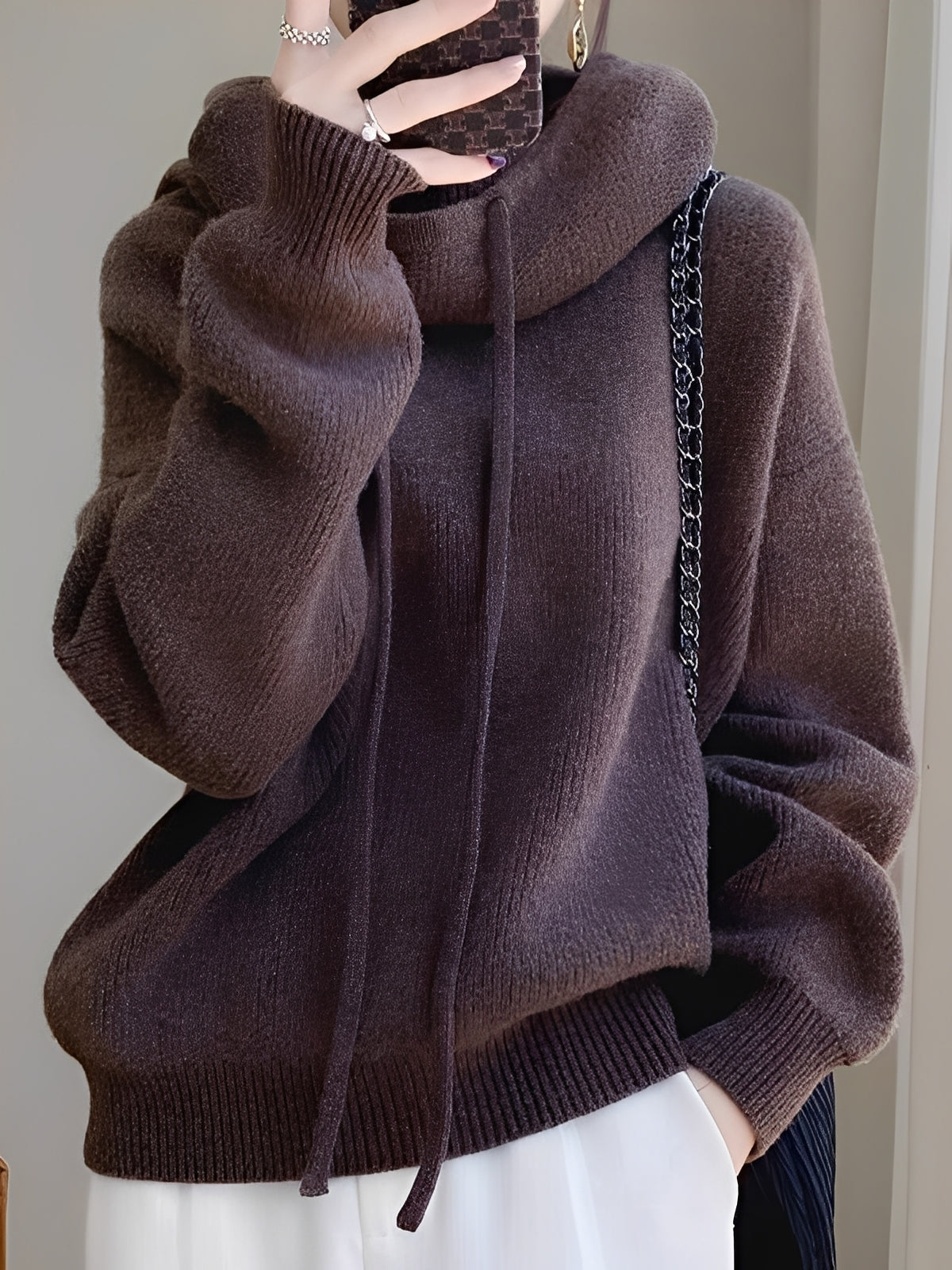 Damen Strickpullover Rollkragen Kuschelig Beige