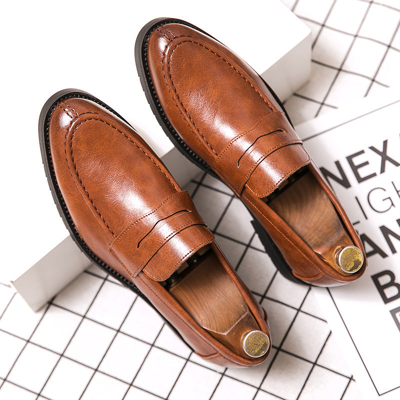 Herren Penny Loafers Runder Spitze Lederschuhe