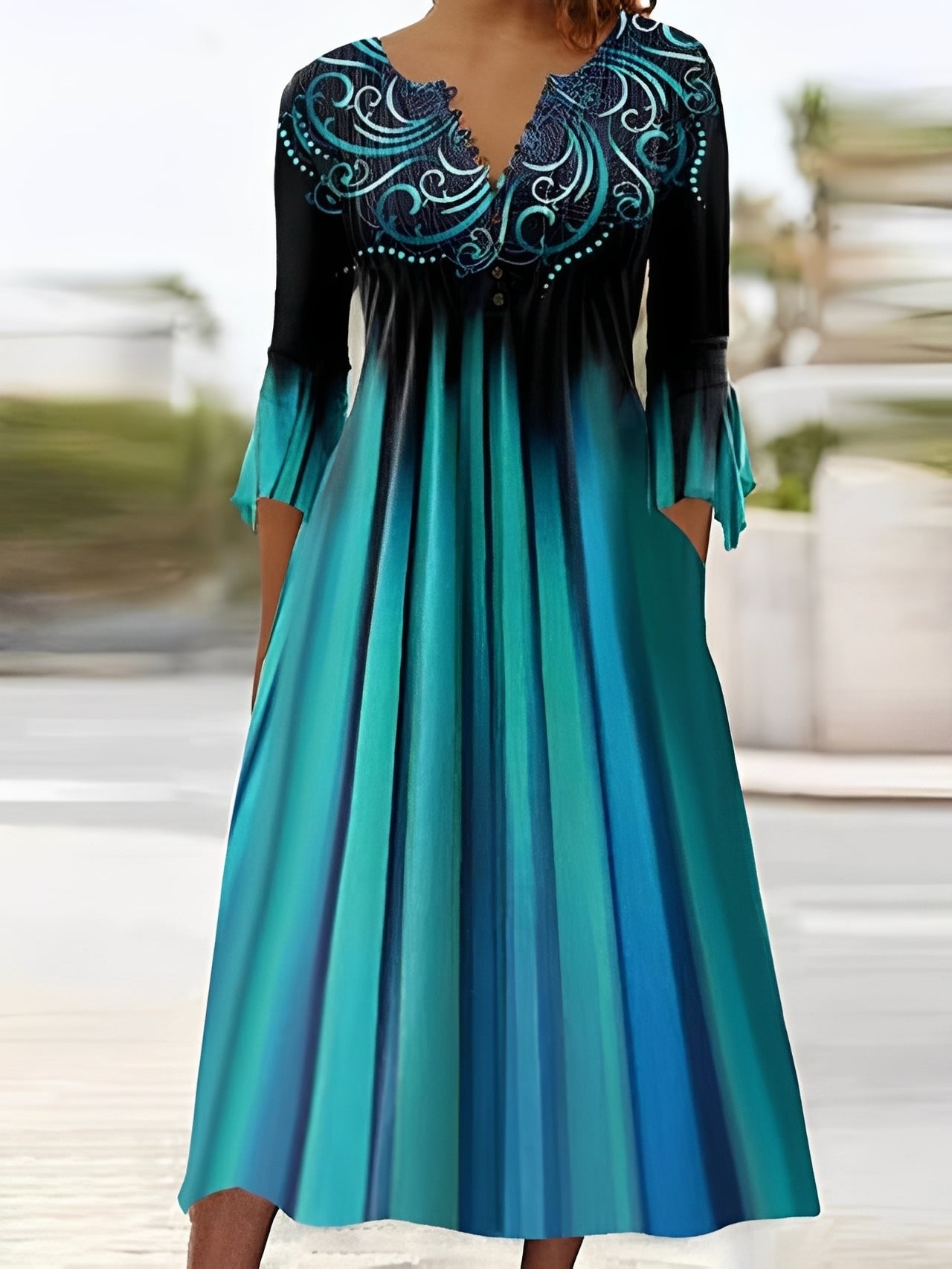 Damen Midikleid 3/4-Ärmel Elegantes Design - Norvielle
