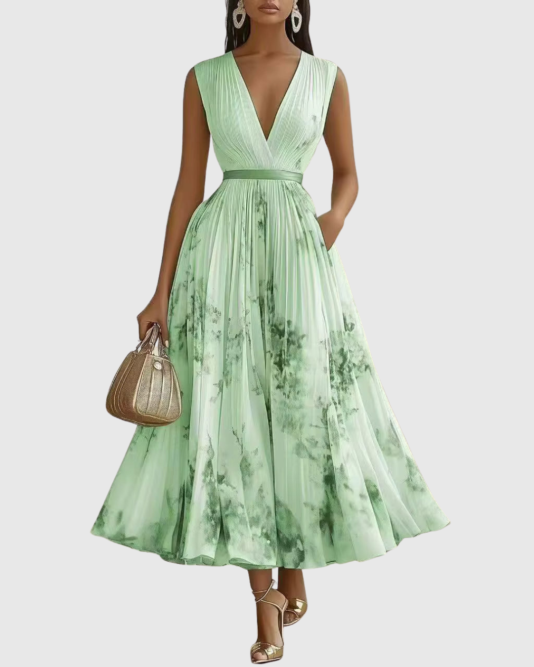 Isabella Damen Ärmelloses Blumenkleid Midi Geplissiert