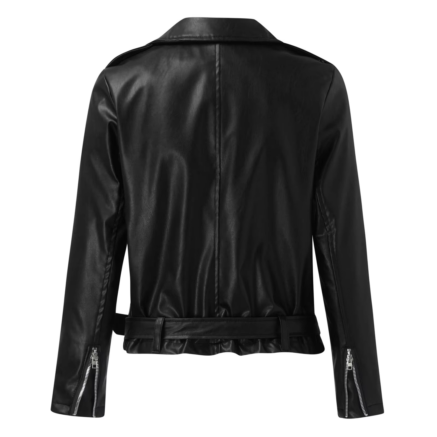 Damen Bikerjacke Leder Gürtel Reißverschluss
