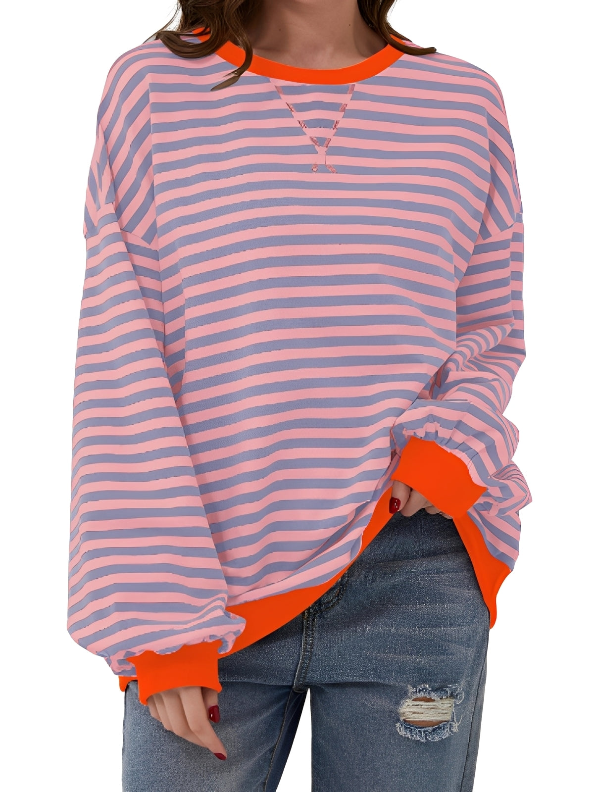 Damen Pullover Gestreift Elegantes Design