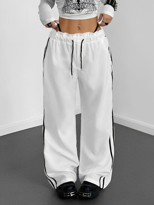 Damen Straight-Hose Weit Geschnitten Sportlich Schwarz - Norvielle