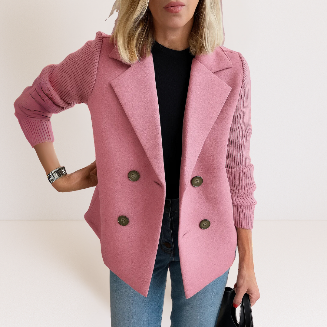 Damen Strickblazer Knopfleiste Elegantes Grau