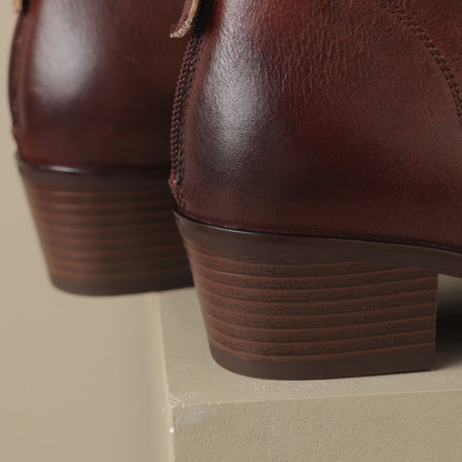 Damen Stiefeletten Blockabsatz Leder