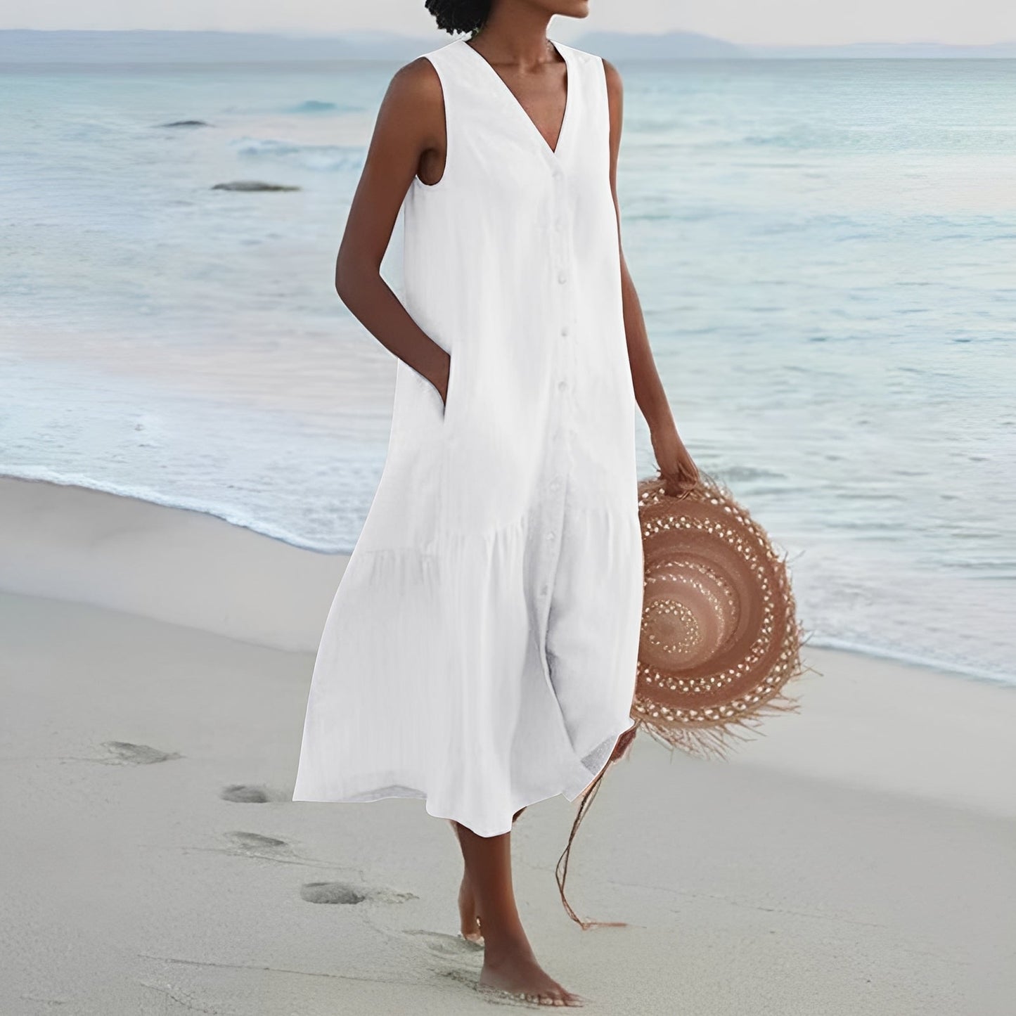 Damen Langkleid V-Ausschnitt Lässig