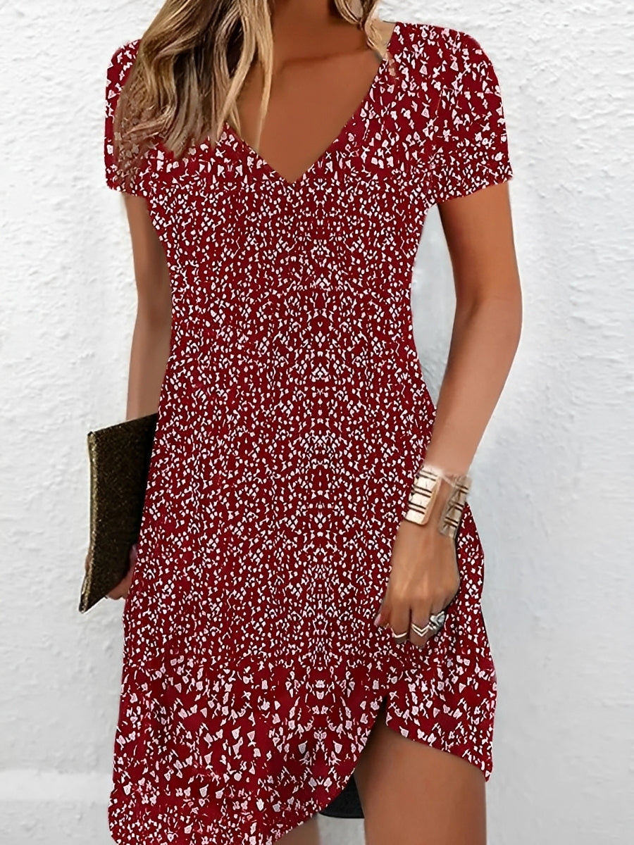 Damen Kleid V-Ausschnitt Blumenprint