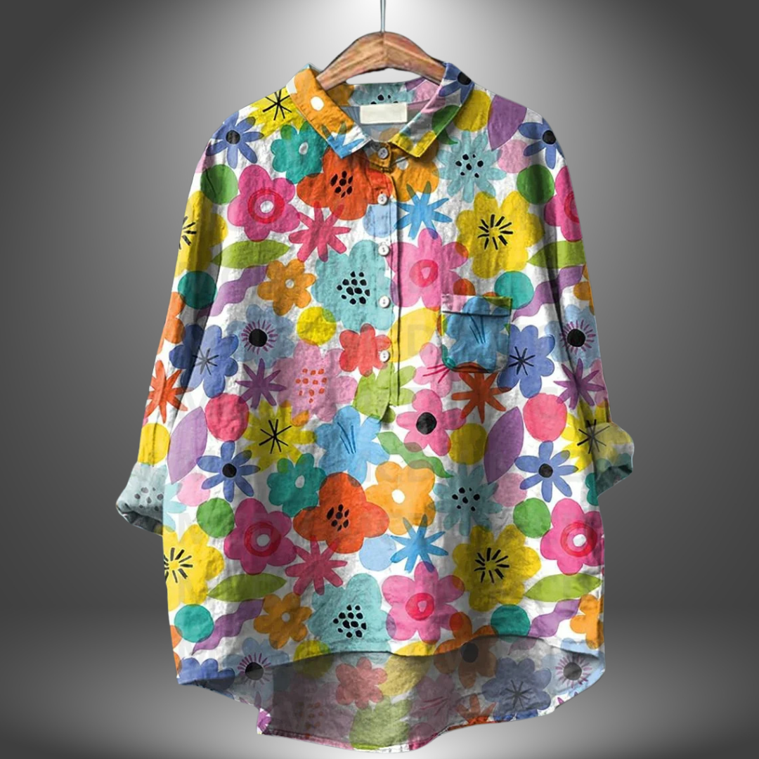 Damen Bluse Langarm Blumenmuster