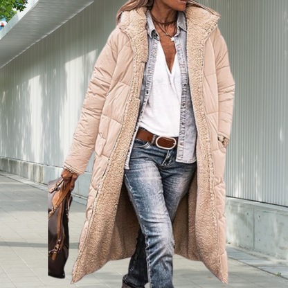 Damen Winterjacke Lang Gefüttert Mit Kapuze