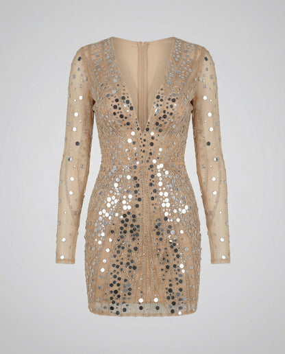 Damen Paillettenkleid Gold