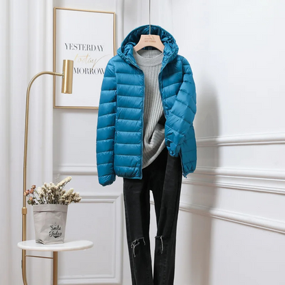 Damen Daunenjacke Mit Kapuze Reißverschluss