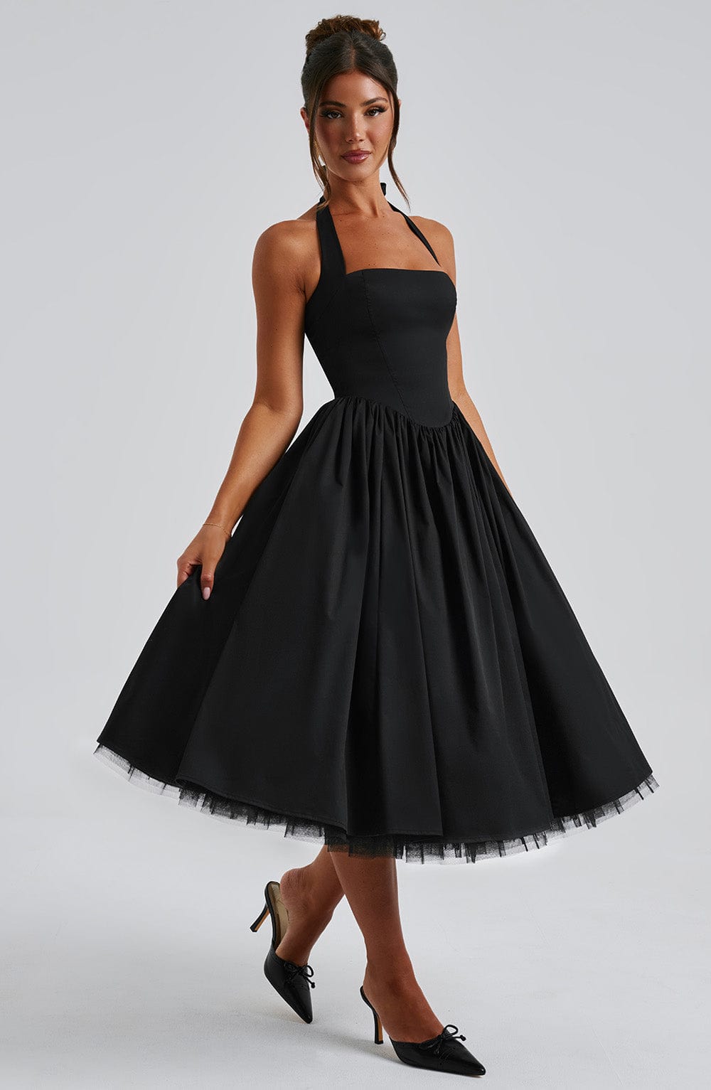 Damen Halterkleid Midi Länge für Hochzeitsgäste
