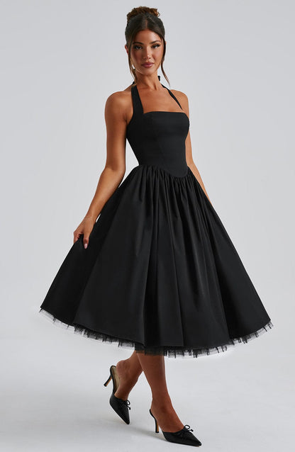 Damen Halterkleid Midi Länge für Hochzeitsgäste