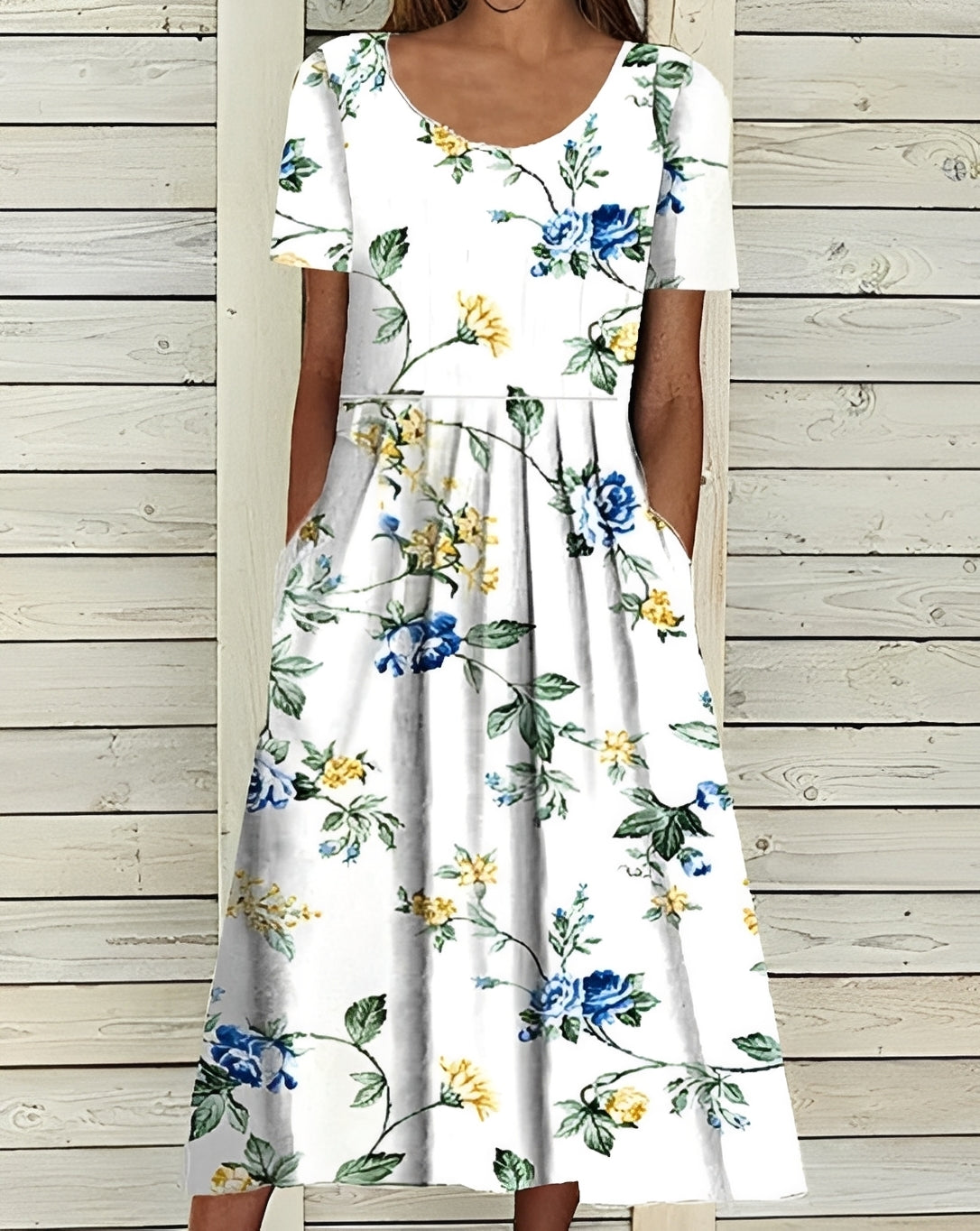 Damen Midikleid Floral Elegantes Kleid Fließend