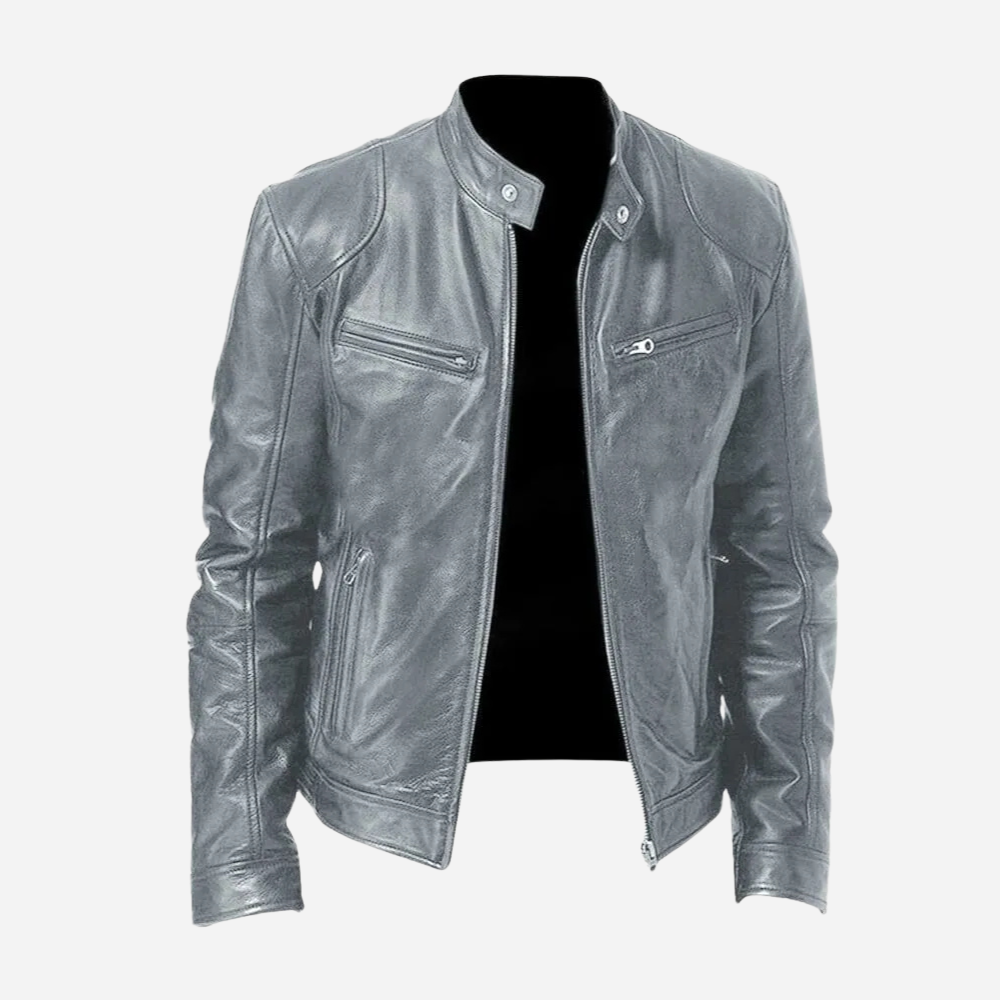 Herren Lederjacke Biker-Style Dunkelblau