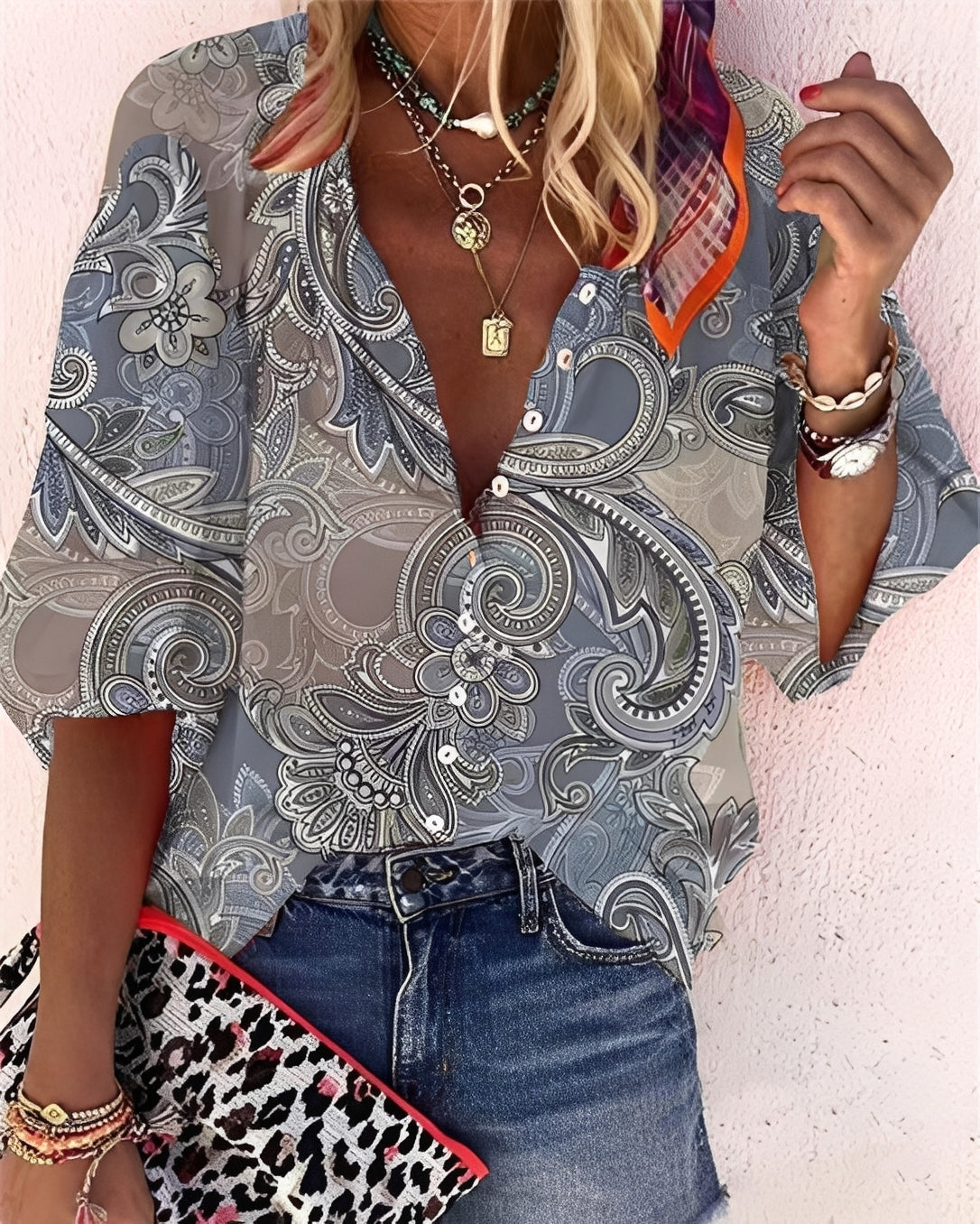 Damen Bluse mit Print Lockere Passform