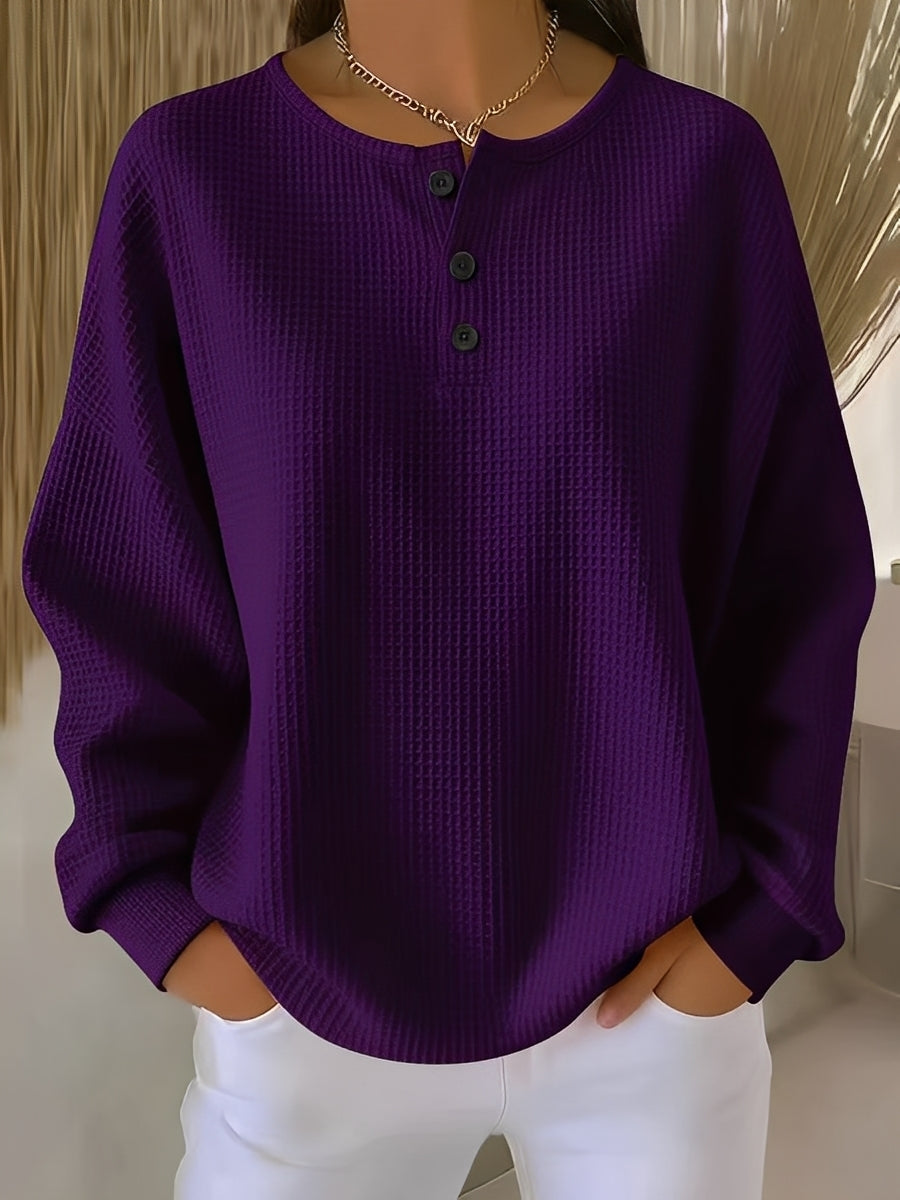 Anabella Damen Waffelpullover Knopfleiste Bequem