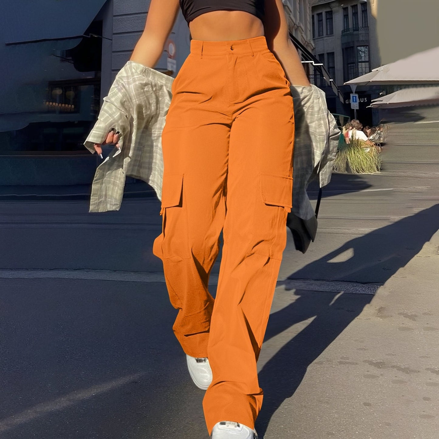 Damen Cargohose Hohe Taille Bequem