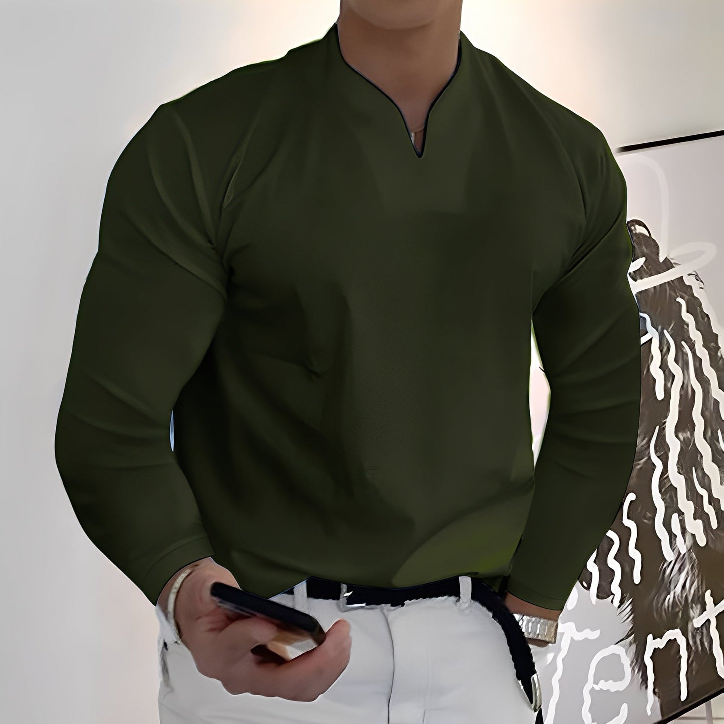 Herren Langarmhemd Freizeit Baumwolle Weiß