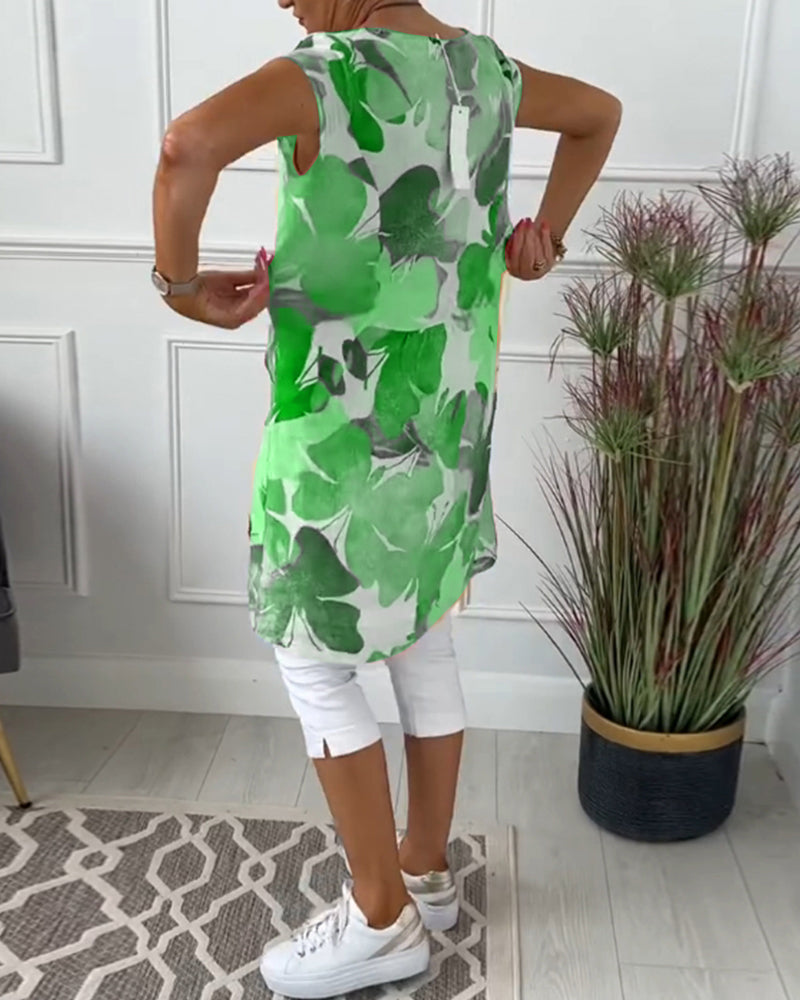 Damen Longtop Blumenprint Farbenfroh Baumwolle