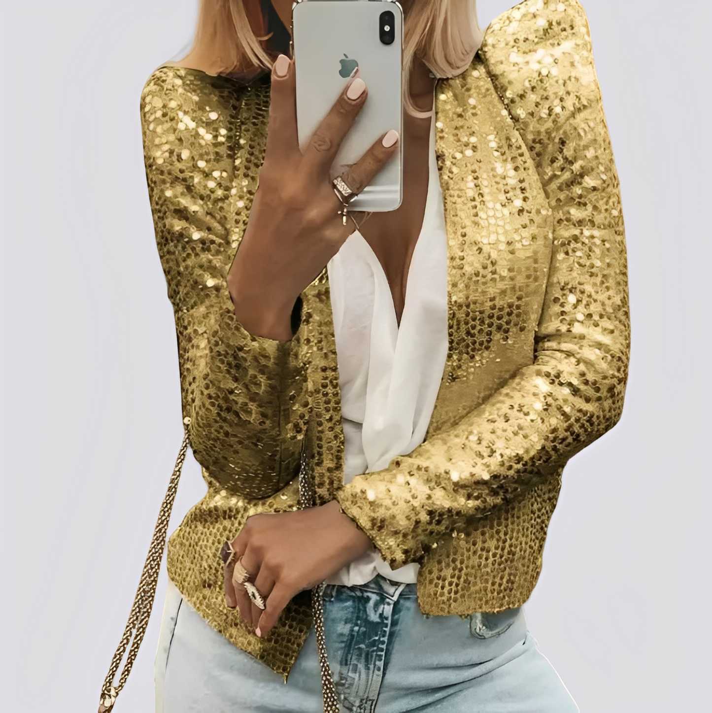 Damen Paillettenblazer Kurz Glitzernd